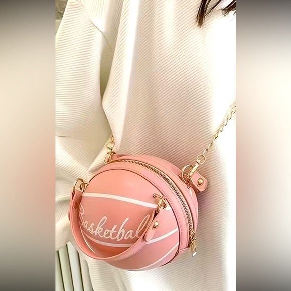 BASKETBALL SHAPE CROSSBODY MINI BAG, METAL CHAIN, LETTERS PRINTED - Picture 3 of 7